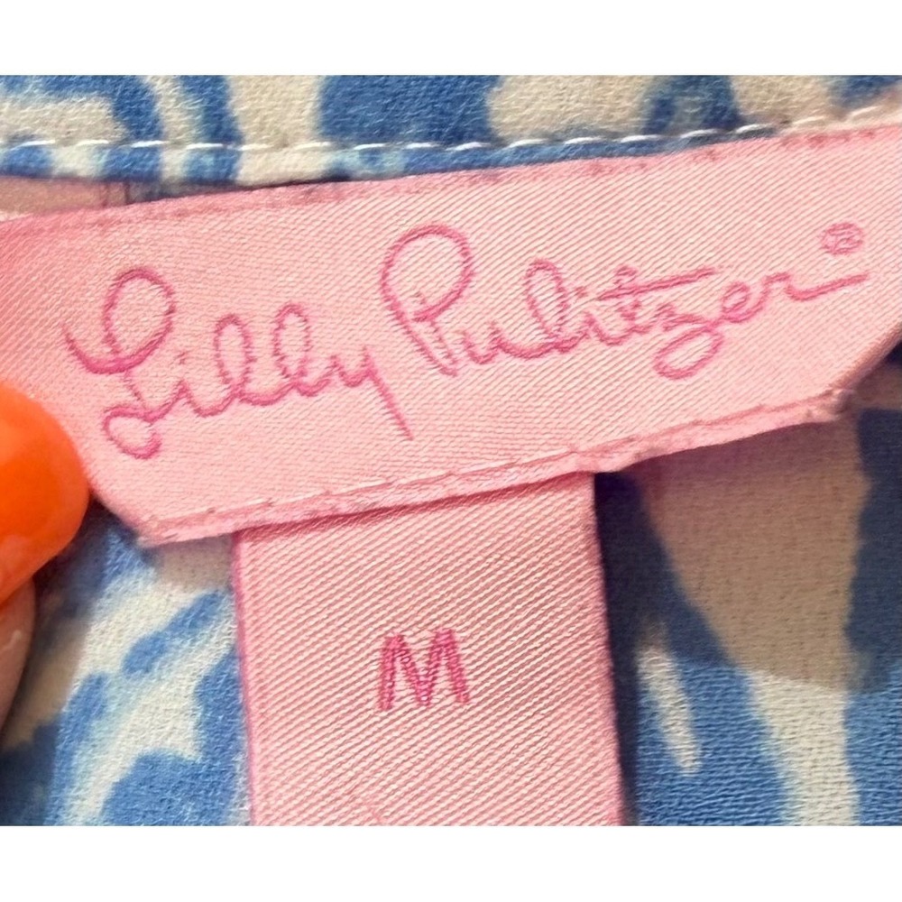 Lilly Pulitzer Blue White Lobster Coral Print Ruffle Peplum Top 29687 Womens M - Picture 5 of 8